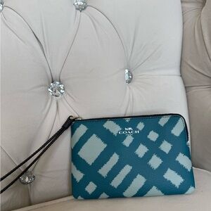 Coach Teal and White Geometric Wristlet